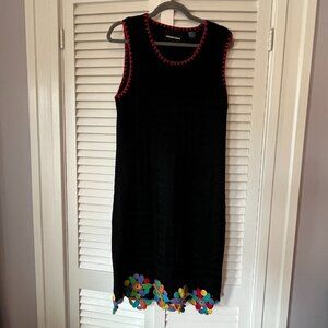 Vintage Michael Simon dress large black crochet embroidered floral 90s